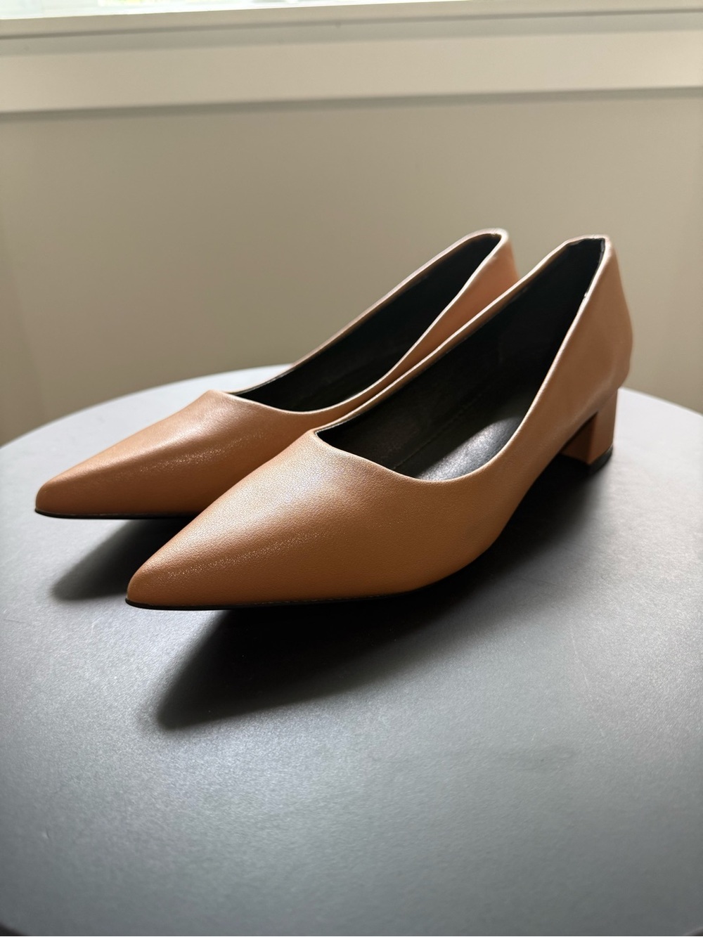 Pointed-Toe Low Block Heel Pumps
